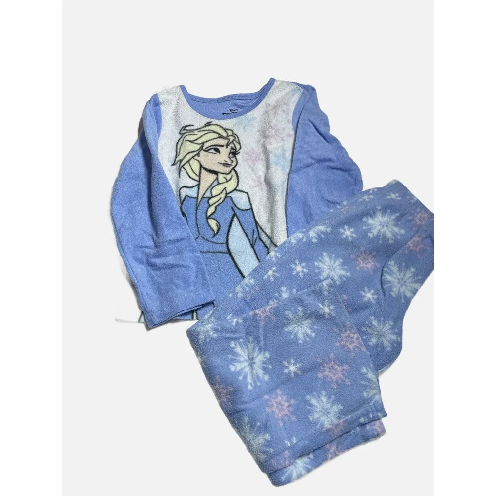Disney Frozen Pajama Set Girls S 6 Blue Elsa Fleece Snowflake Sleepwear Cozy